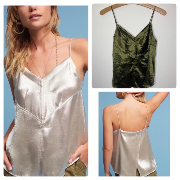 Anthropologie Tops - Anthro Moulinette Souers Shimmer & Shine Cami In Emerald Green Split Open Back